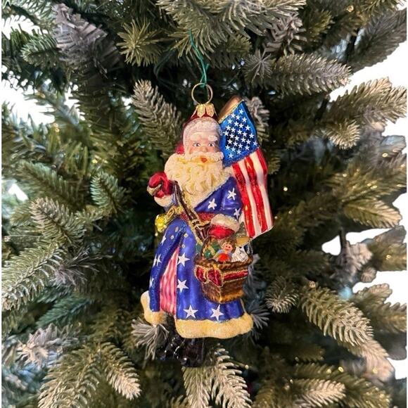 Kurt Adler Polonaise Patriotic “ Santa American “ Flag Red White Blue USA EUC - Picture 1 of 9